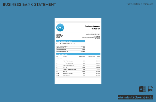 Ukraine Icard Geschäftskontoauszug Word- und PDF-Beispielvorschau
